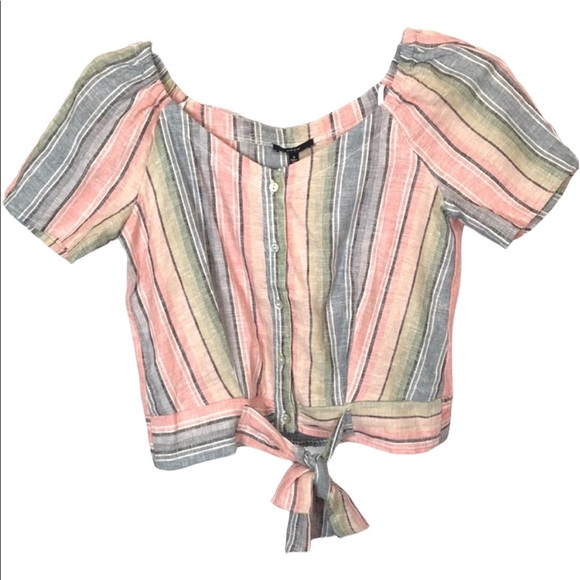 Anthropologie DREW Rainbow Linen Tie Front Blouse Size S NWT - Picture 1 of 7